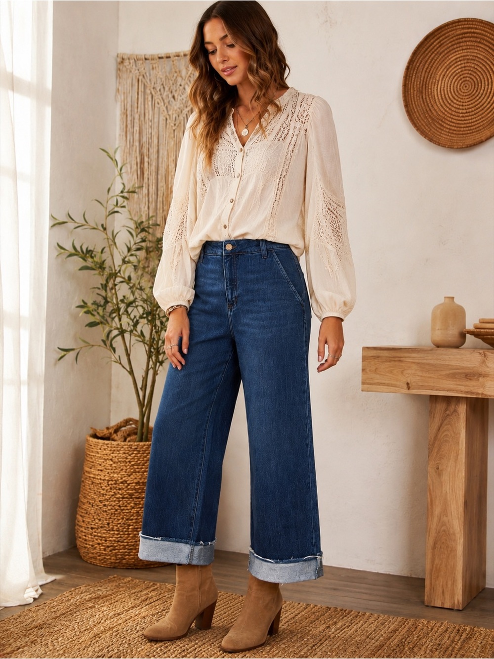 JAG Sophia Wide Leg Cropped Jeans Women’s 14W Dark Wash Cuffed Denim